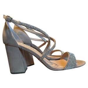 Nina New York Embellished Block Heel Sandals Women's Size 10M Beige Sparkle